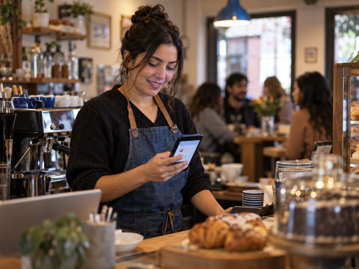 Business owner checking her website on a mobile